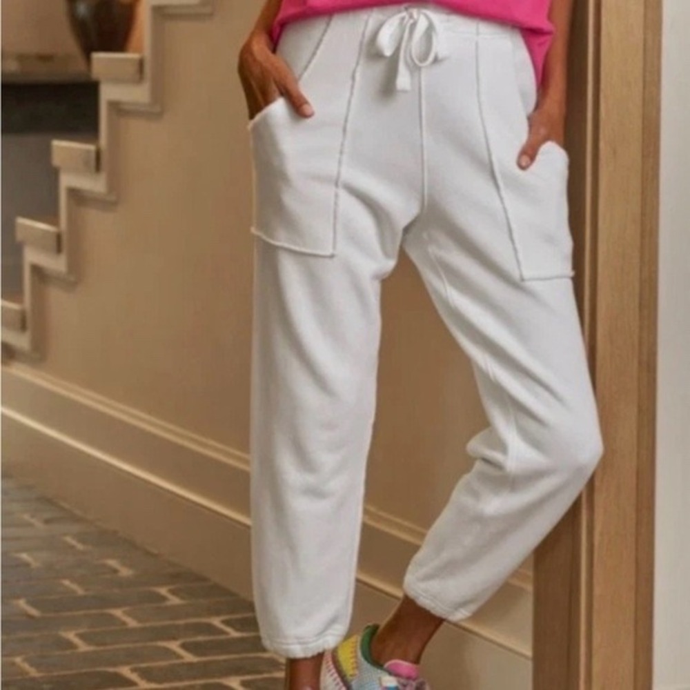 Frank & Eileen Eamon Jogger Womens Largeβ White Triple Fleece Raw Edge Old Money